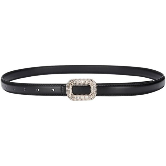 Women Leather Belt with Rhinestone Buckle 115cm Dress Jeans Accessories